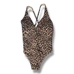 Women's Crepe Plunge Medium Coverage One Piece Swimsuit Shade & Shore Leopard L